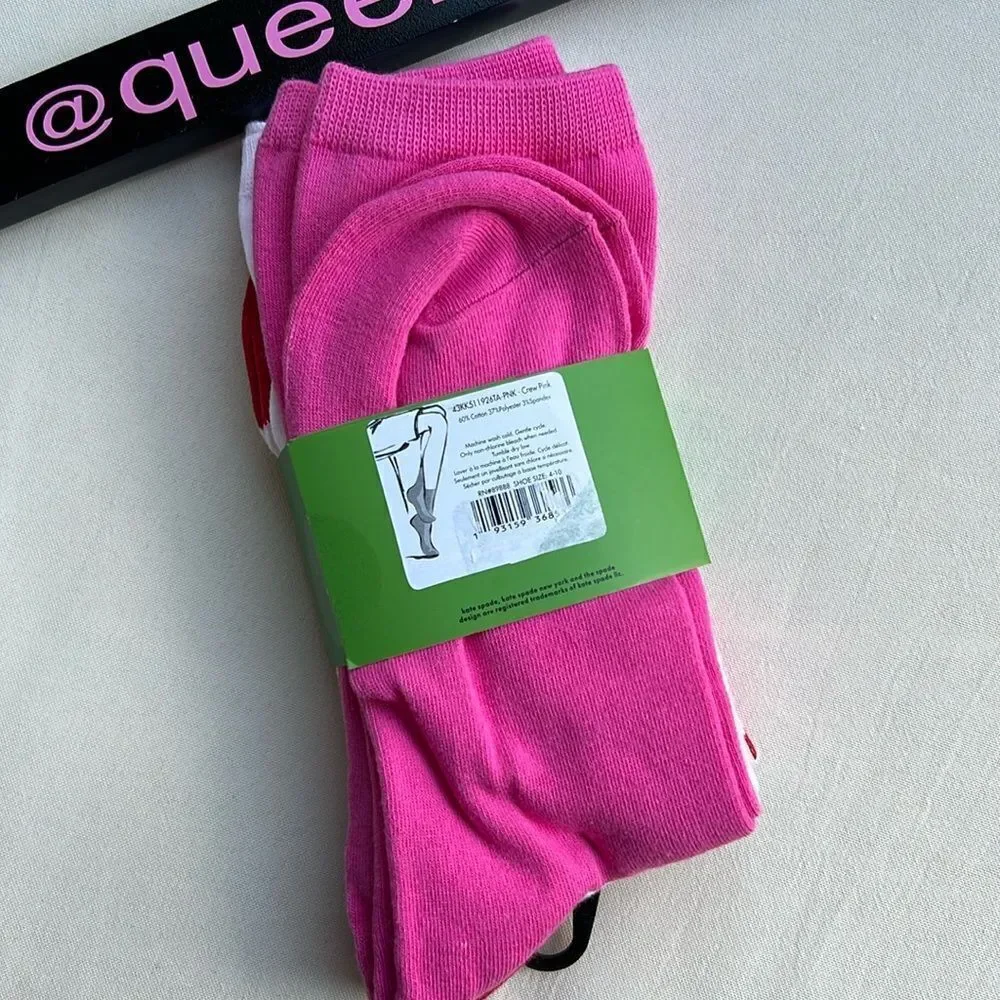 Kate Spade Pink Heart Print Crew Socks 3 Pack